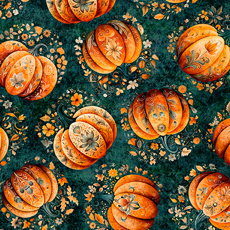 Harvest Hollow by Morris Creative Group - Tossed Pumpkins in Teal