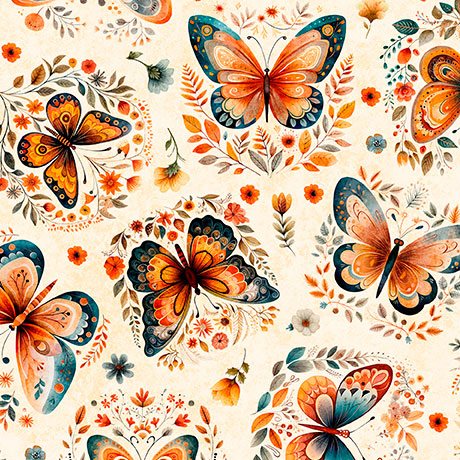 Harvest Hollow by Morris Creative Group - Butterflies in Cream