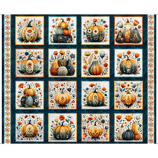 Harvest Hollow by Morris Creative Group - Decorative Pumpkin Picture Panel in Teal 36"