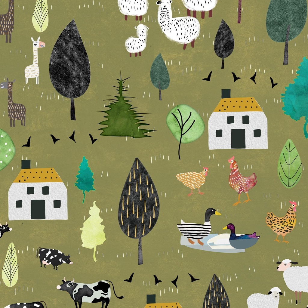 Highland Walk by Alison Woodside - Farm Animals in Olive