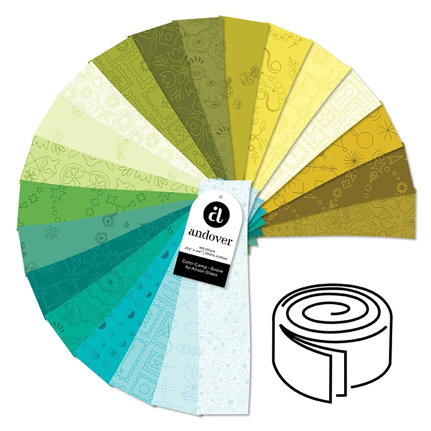 Color Camp by Andover Fabrics - Grove 2.5 Inch Strip Roll