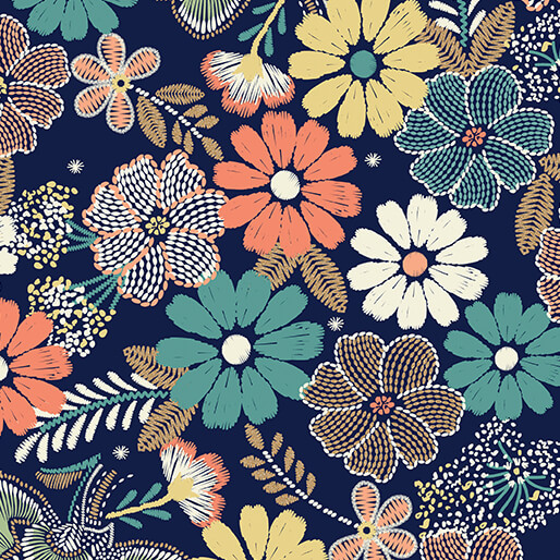 Majestic Garden by Benartex - Fanciful Floral in Navy