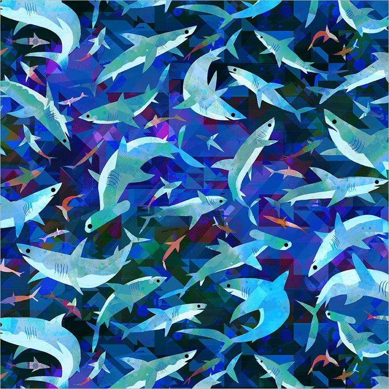 Animal Kingdom by Gareth Lucas - Stealthy Sharks in Midnight Blue