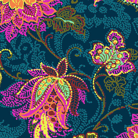 Paisley Pop Flannel by QT Fabrics - Dotted Jacobean in Navy