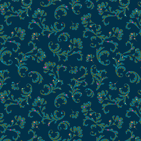 Paisley Pop Flannel by QT Fabrics - Scroll in Navy