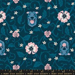 [RS2095 14] Dog Park by Sarah Watts - Pitbull Floral in Teal Navy