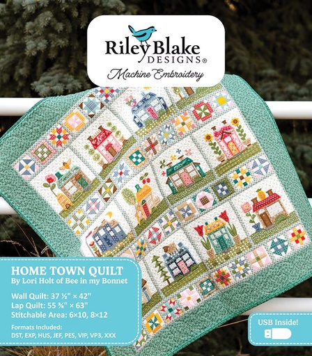 [ME018HTQ24R1] Home Town Quilt Machine Embroidery Pattern USB