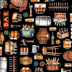 [30915J] Brewmaster by QT Fabrics - Everything Beer in Black