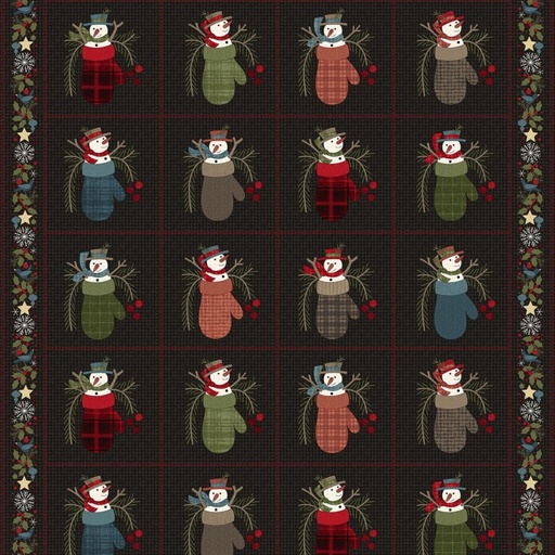 [MASF10891-J] Holly Jolly Flannel by Bonnie Sullivan - Snowmen Blocks in Black