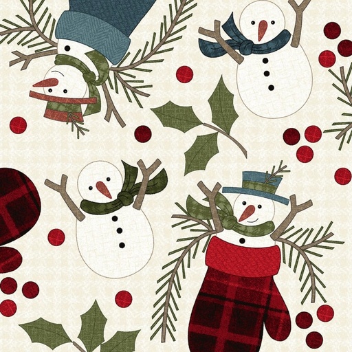 [MASF10892-E] Holly Jolly Flannel by Bonnie Sullivan - Snowmen in Cream