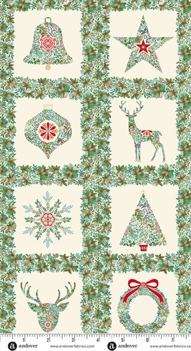 [MU-111-Q] Good Tidings by Makower UK - Squares in Cream 24" Panel