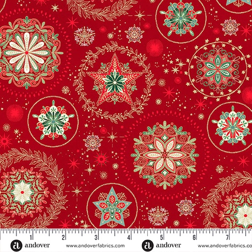 [MU-103-R] Good Tidings by Makower UK - Snow Crystal in Red