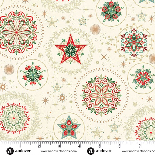 [MU-103-Q] Good Tidings by Makower UK - Snow Crystal in Cream