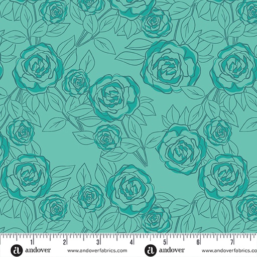 [A-1179-T] Color Me Pretty by Stephanie Organes - Rose Bloom in Teal