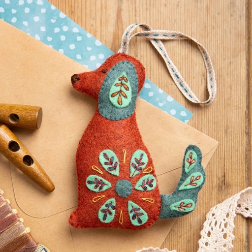 [MKFDG1F] Wool Mix Felt Craft Kit - Folk Embroidered Dog by Corinne Lapierre