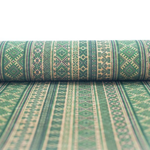 Cork Fabric - Green Geo w/ Ethnic Motifs