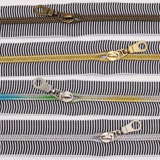 Zipper by the Yard Narrow Black & White Zipper Tape - 2.5 Yards, 5 Pulls