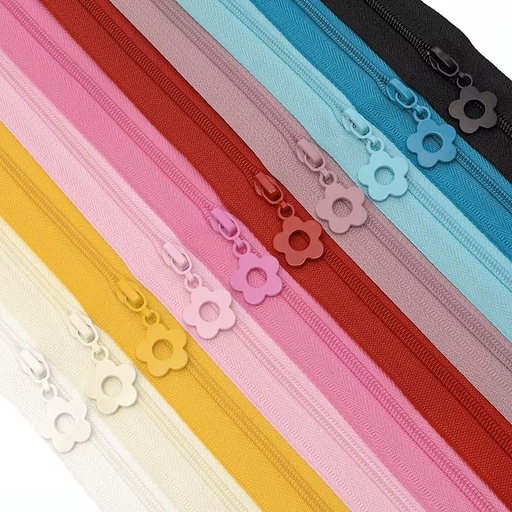 Size 3 Solid Color Zipper Tape - 2.5 Yards, 5 Flower Pulls