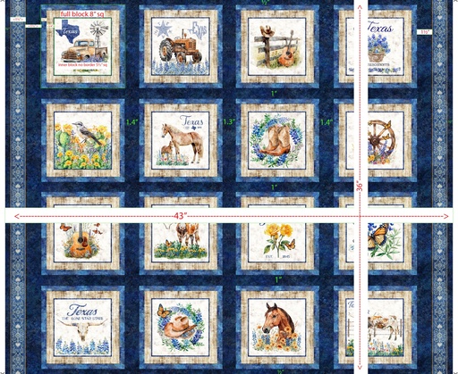 [31791 N] All Texas Shop Hop 2026 - Texas Icons Picture Patches in Navy