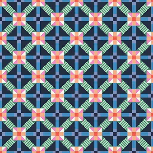 [31749 N] Cozy Cats by Kate Lower - Trellis Geo in Navy