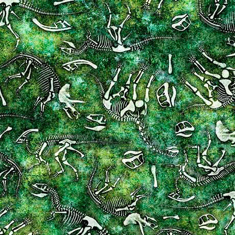 [31737-G] Savage Kingdom by QT Fabrics - Dino Bones in Green