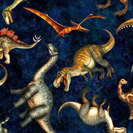 [31734-N] Savage Kingdom by QT Fabrics - Tossed Dinosaurs in Dark Navy