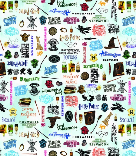 [15214-05] Harry Potter by Benartex - Words in Sky Blue