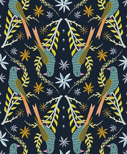 [31524-W] Serenade by Ink & Arrow - Perched Birds in Midnight