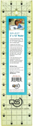 [QS-RUL3X12] Quilters Select Non-Slip Ruler - 3" x 12"
