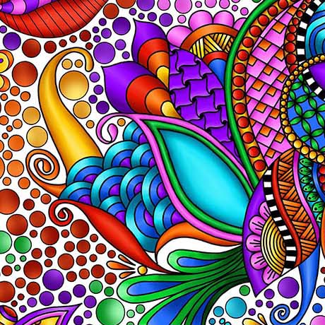 [26369 ZX] Carnivale by Debi Payne - Floral Geometric in White