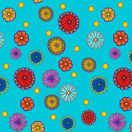 [26373 Q] Carnivale by Debi Payne - Small Tossed Flowers in Turquoise