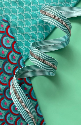 [SASSKIT-17M] Teal Stripe Zipper Tape with Nickel Teeth by Sassafras Lane Designs - 3 Yards