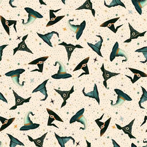 [4868-41] Witchy Wicked by Rose Halsey - Witches Hats and Stars in Cream