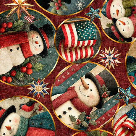 [32043-E] All American Snowman by Morris Creative Group - American Snowman Circle Vignet in Brick