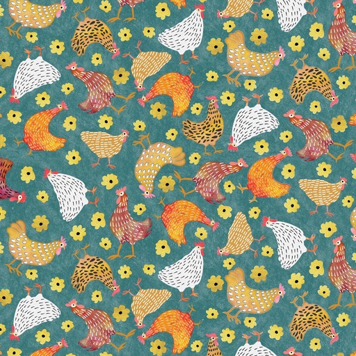 [4591-67] Highland Walk by Alison Woodside - Hens in Teal