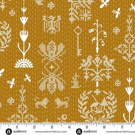 [A-10334-Y] Jinny by Alison Glass - Redwork in Amber