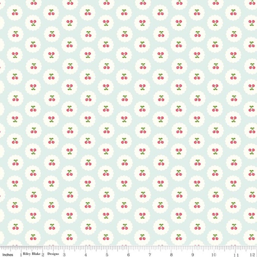 [C17973-BLEACHEDDENIM] Cotton Nook by Minki Kim - Cherries in Bleached Denim
