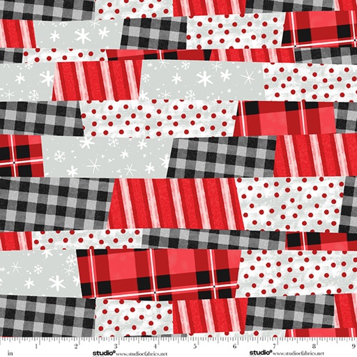 [E-9329F-85] The Cool Club Flannel by Art By Bella - Patchwork in Red