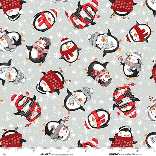 [E-9331F-91] The Cool Club Flannel by Art By Bella - Penguin Toss in Cloud