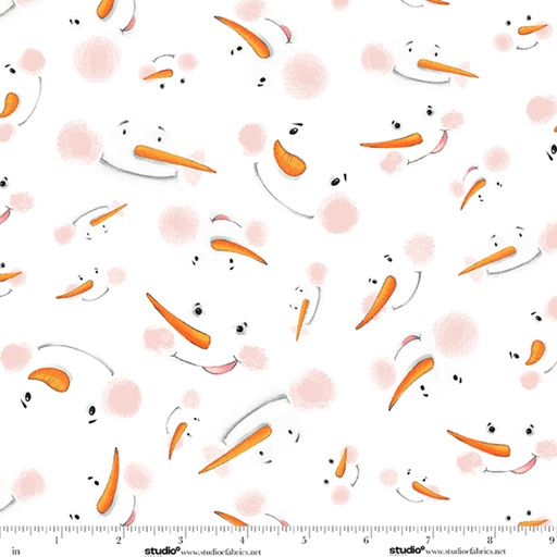 [E-9332F-03] The Cool Club Flannel by Art By Bella - Snowman Face Toss in White