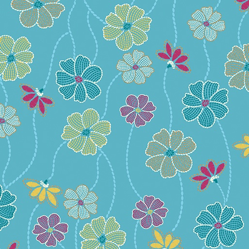 [15253M-51] Majestic Garden by Benartex - Floral Dance in Blue