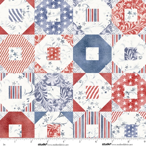 [9351-103] Stars & Stripes by Funny Girl - Octagon Patchwork in Patriotic