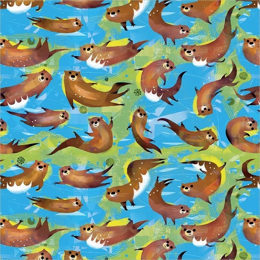 [55461D-7] Animal Kingdom by Gareth Lucas - Swimming Otters in Cyan