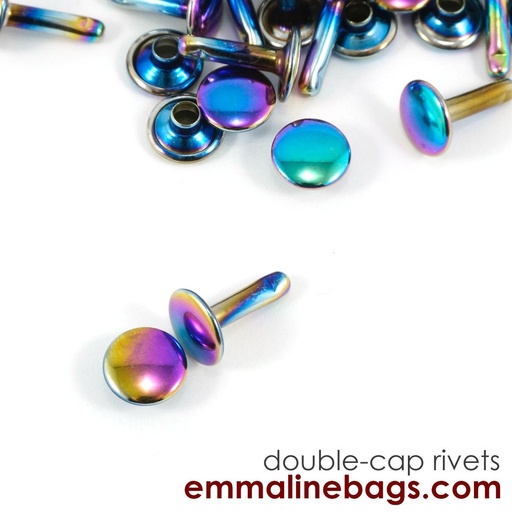 [EBRIV-MED-IRI] Double Cap Rivets - Medium (9mm Cap X 8mm Post) 20 Pack Iridescent