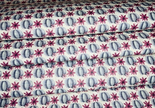 [CRK2354] Cork Fabric - Cactus Flower on White - Large