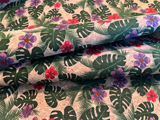 Cork Fabric - Purple and Red Floral & Fern