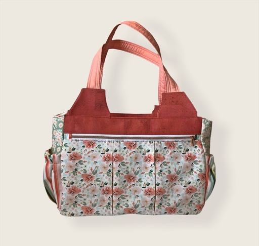 [ET-741560940] Cork/Cotton Diaper Bag - Coral Cork Accents with Designer Cotton Fabric